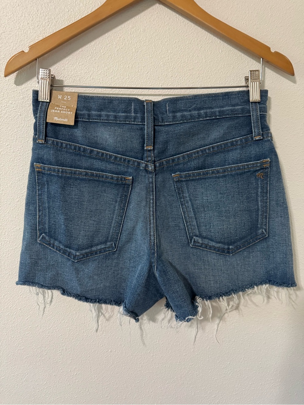 Madewell The Perfect Jean Short Medium Wash High Rise Frayed Chewed Hem NWT-25